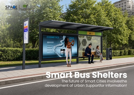 Modern Bus Shelter with Advertising Light Box and Smart Bus Stop Sign