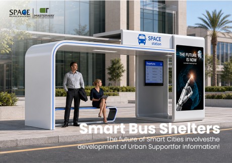 Futuristic Smart Bus Shelter with Digital Display and Advertising Light Box