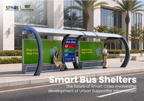 Curved Smart Bus Shelter with Digital Timetable and Advertising Display