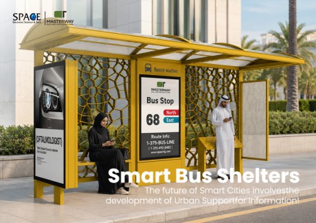 Middle East Style Smart Bus Shelter with Advertising Lightbox and Geometric Metal Screen
