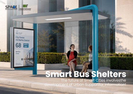 Modern Glass Bus Shelter with Digital Bus Stop Information Display