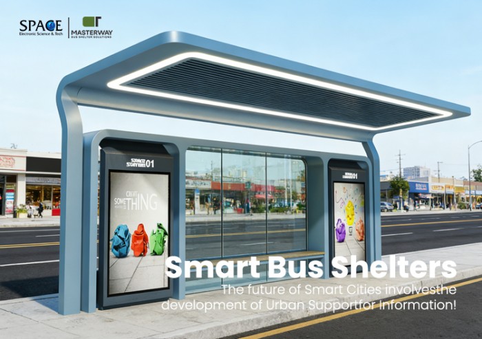 Modern Smart Bus Shelter with Advertising Displays and LED Canopy