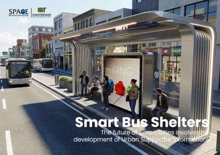 Futuristic Smart Bus Shelter with Digital Advertising Display and LED Lighting Futuristic Smart Bus Shelter with Digital Advertising Display and LED Lighting
