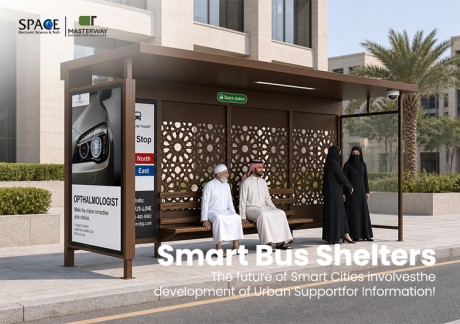 Middle East Style Bus Shelter with Advertising Light Box and Islamic Pattern Screen