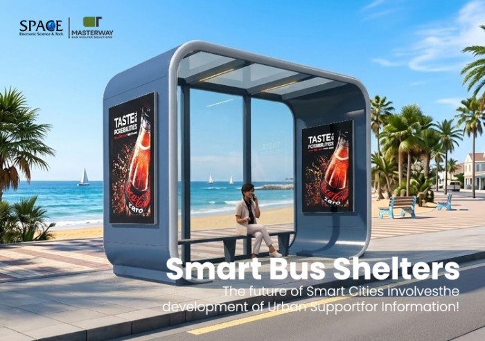 Modern Rounded Smart Bus Shelter with Advertising Light Box