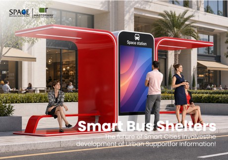 Futuristic Curved Bus Shelter with Digital Advertising Display