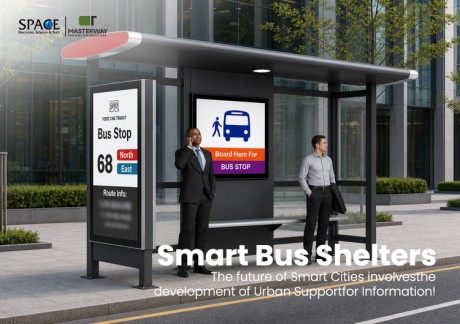 Modern Bus Shelter with Advertising Light Box and Digital Bus Stop Sig