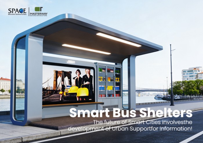 Solar Powered Smart Bus Shelter with Advertising Displays and LED Lighting