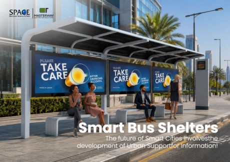 Modular Bus Shelter with Multiple Advertising Panels for Urban Transit Stations