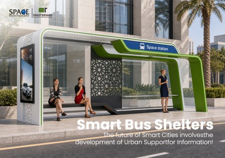 Futuristic Smart Bus Shelter with Digital Advertising Display