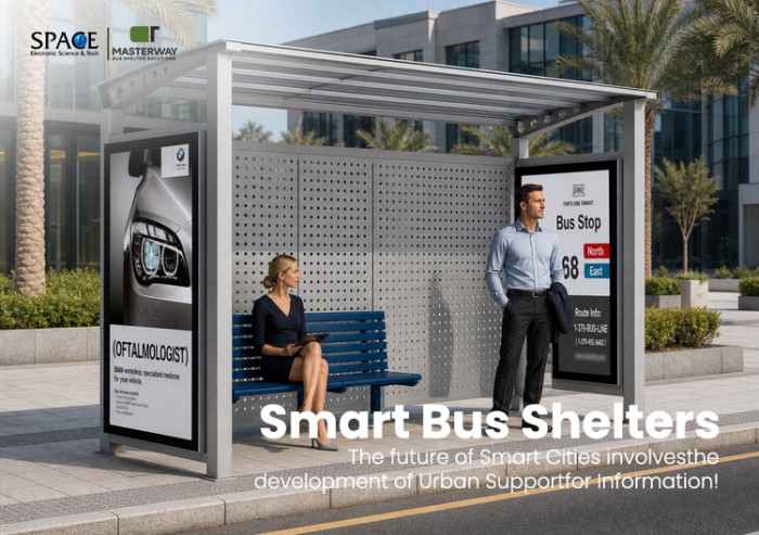 Modular Aluminum Bus Shelter with Perforated Metal Back Panel and Advertising Light Boxes