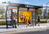 Modern Outdoor Bus Shelter with Advertising Panel and Route Sign