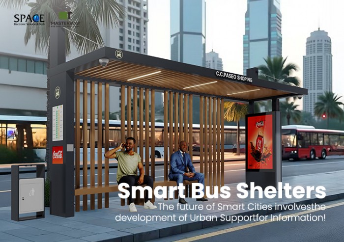 Modern Outdoor Bus Shelter with Full-Panel Advertising and LED Roof Light