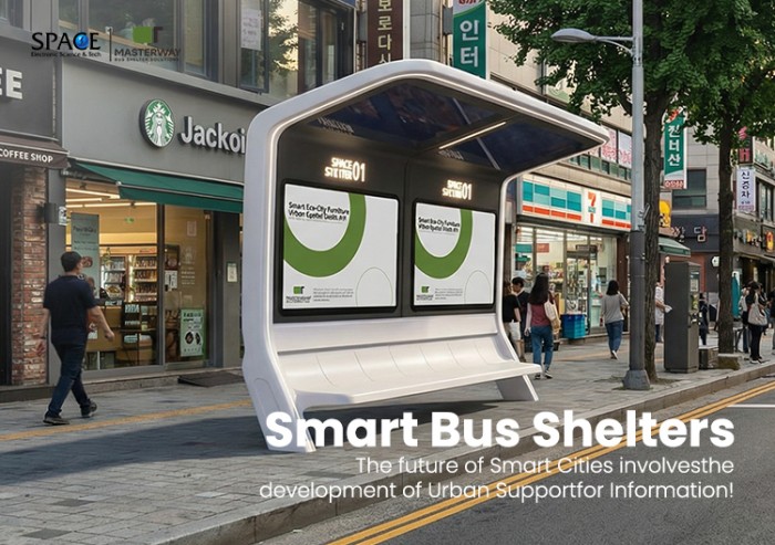 Modern Rounded Smart Bus Shelter with Dual Advertising Displays