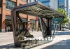 Modern Architectural Bus Shelter with Decorative Roof and Glass Panels