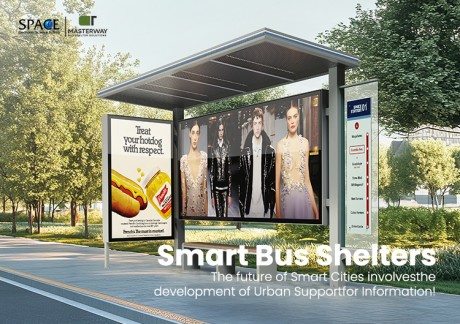 Modern Aluminum Bus Shelter with Large Billboard and Route Map Display