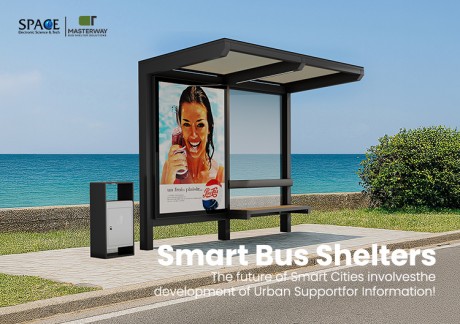 Outdoor Public Bus Shelter with Bench and Advertising Display Panel