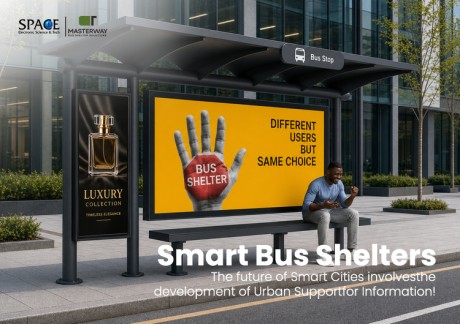 Modern Advertising Bus Shelter with Large Billboard Panel and Side Light Box