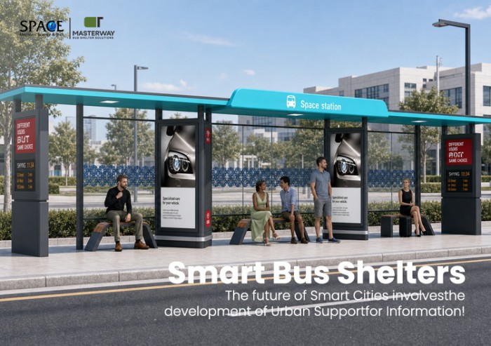 Modular Smart Bus Shelter with Digital Advertising Displays