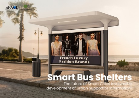 Modern Outdoor Bus Shelter with Advertising Light Box and Flat Roof Design