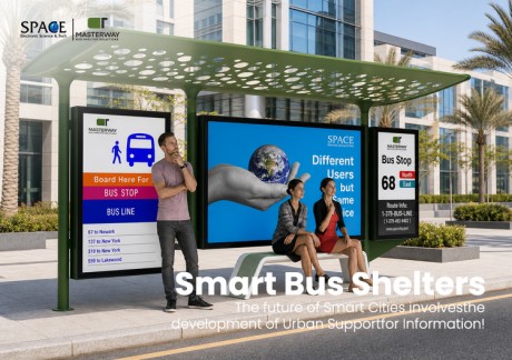 Smart Bus Shelter with Digital Advertising Screen and Perforated Metal Canopy