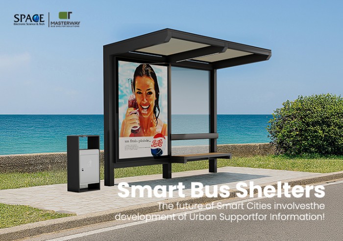 Outdoor Public Bus Shelter with Bench and Advertising Display Panel
