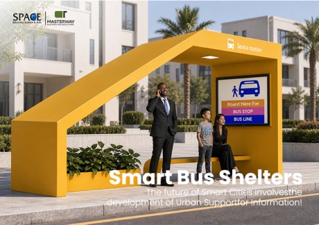 Modern Yellow Bus Shelter with Digital Bus Stop Display and Integrated Planter