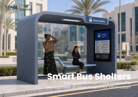 Modern Enclosed Bus Shelter with Glass Panels and Route Information Display