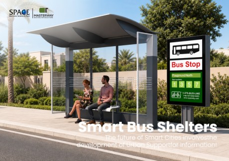 Modern Curved Roof Glass Bus Shelter with Bus Stop Sign