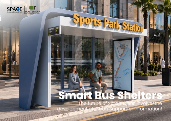 Modern Enclosed Bus Shelter with Curved Canopy and Digital Route Display Modern Enclosed Bus Shelter with Curved Canopy and Digital Route Display