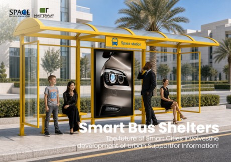 Modular Glass Bus Shelter with Advertising Lightbox and Curved Roof
