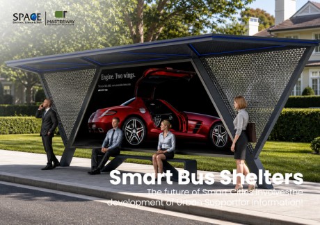 Modern Advertising Bus Shelter with Large Lightbox and Perforated Metal Panels