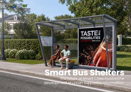 Modern Glass Bus Shelter with Advertising Light Box and Bench