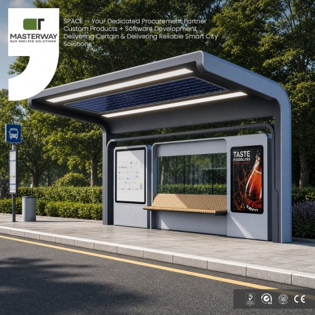 Solar Modular Bus Shelter with Advertising Light Box | Masterway