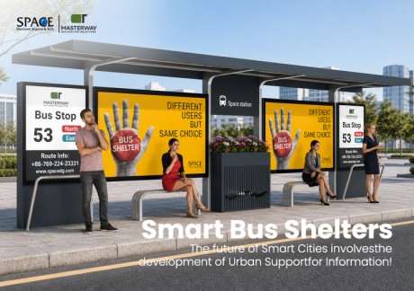 Modern Advertising Bus Shelter with Double Light Boxes and Bus Stop Signs