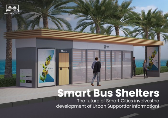 Smart Enclosed Bus Shelter with Public Toilet and Advertising Light Boxes Smart Enclosed Bus Shelter with Public Toilet and Advertising Light Boxes