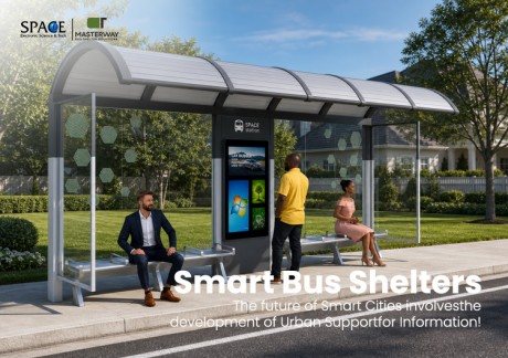 Curved Roof Glass Bus Shelter with Digital Advertising Display