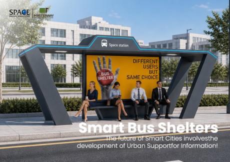 Futuristic Bus Shelter with LED Lighting and Backlit Advertising Display