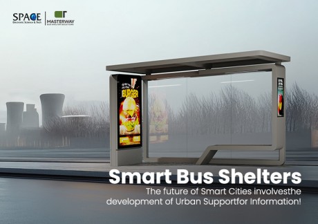 Modern Minimalist Bus Shelter with Advertising Light Box and Glass Panels