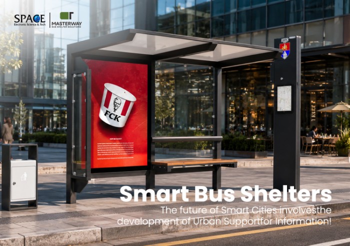 Modern Steel Bus Shelter with Advertising Lightbox and Glass Panels Modern Steel Bus Shelter with Advertising Lightbox and Glass Panels