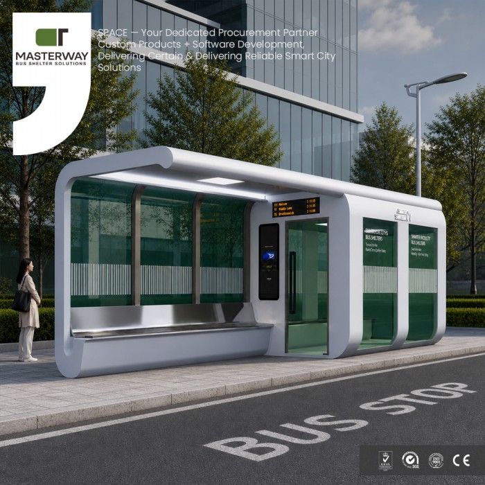 Enclosed Smart Bus Shelter with Digital Timetable | MASTERWAY Enclosed Smart Bus Shelter with Digital Timetable | MASTERWAY