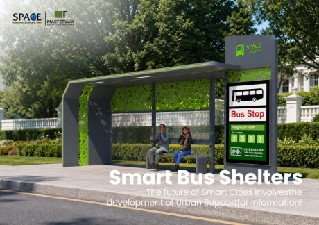 Modern Modular Bus Shelter with Decorative Perforated Panels and Bus Stop Sign