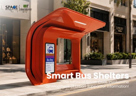 Modern Curved Bus Shelter with Integrated Bus Stop Sign | Masterway