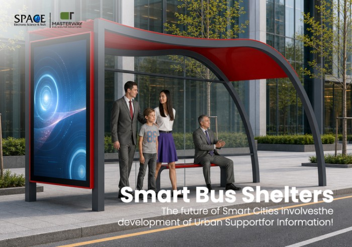 Modern Curved Roof Bus Shelter with Advertising Light Box and Glass Panel