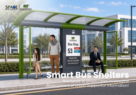 Modular Bus Shelter with Curved Roof and Route Information Display