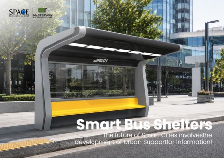 Curved Modular Bus Shelter with Monochrome LED Display | Masterway