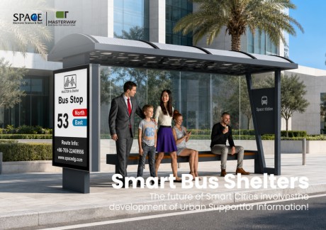 Modern Curved Roof Bus Shelter with Glass Panels and Route Display