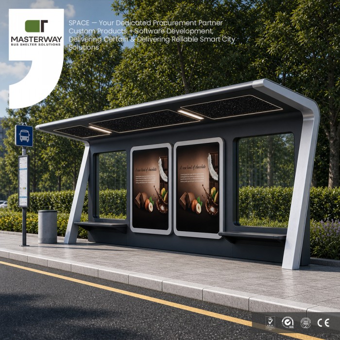 Modern Modular Bus Shelter with Advertising Light Box | Masterway Modern Modular Bus Shelter with Advertising Light Box | Masterway
