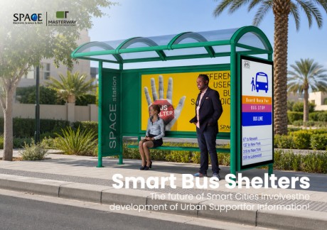 Green Curved Roof Bus Shelter with Advertising Display and Passenger Bench