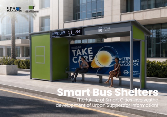 Modular Digital Bus Shelter with Departure Display and Advertising Panel